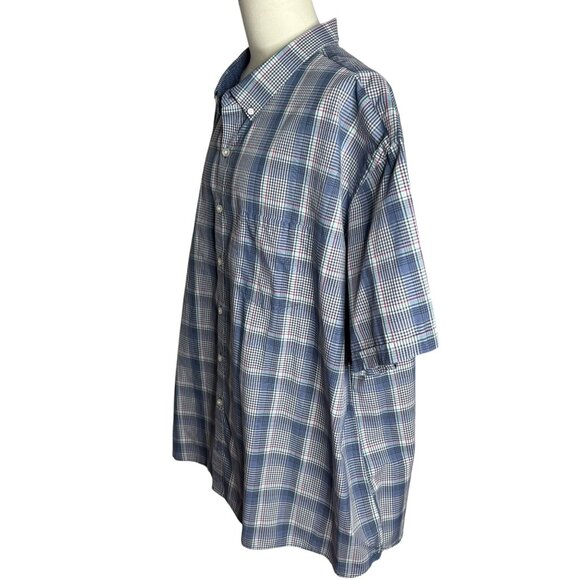 Van Heusen Never Tuck Plaid Button-Down Shirt 4XL Blue Red Short Sleeve Relax Fi - Picture 3 of 7